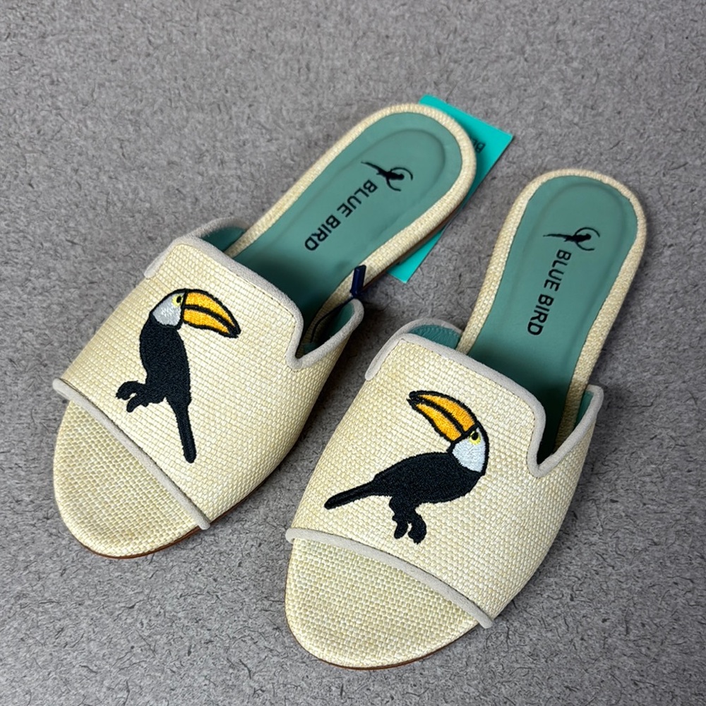 Blue Bird Beige Toucan Embroidered Sandals
